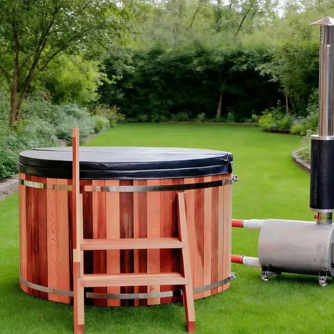 Bain nordique Alta rond, cèdre rouge, poêle extérieur