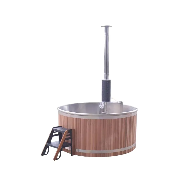 Bain nordique Inari rond 180 cm, cèdre rouge et cuve inox, poêle intégré, vue 10 sur 10