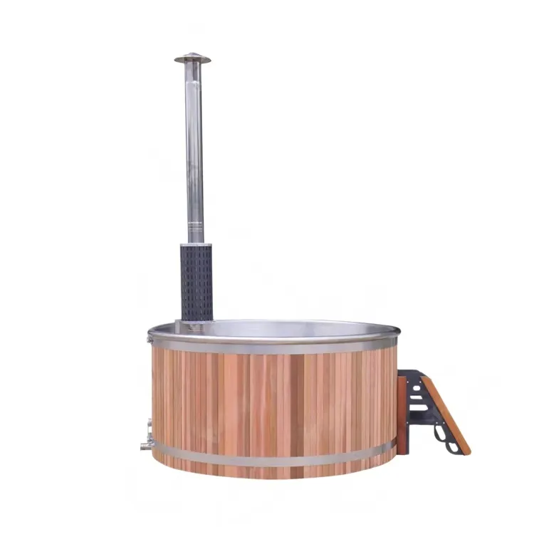 Bain nordique Inari rond 180 cm, cèdre rouge et cuve inox, poêle intégré, vue 8 sur 10