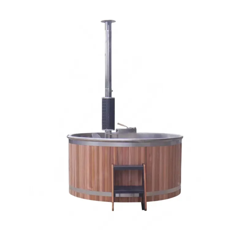 Bain nordique Inari rond 180 cm, cèdre rouge et cuve inox, poêle intégré, vue 9 sur 10