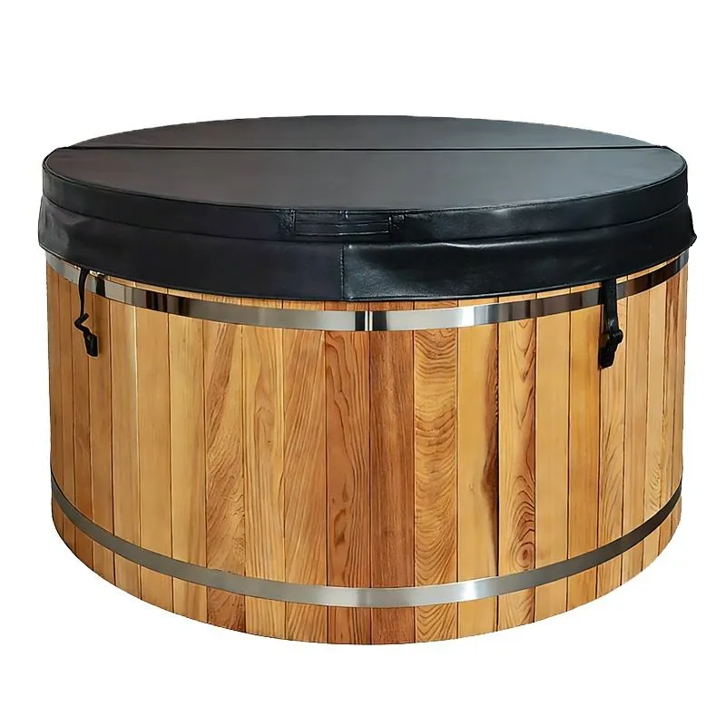 Bain nordique Lofoten rond 150 cm, cèdre rouge et cuve inox, poêle extérieur, vue 4 sur 10