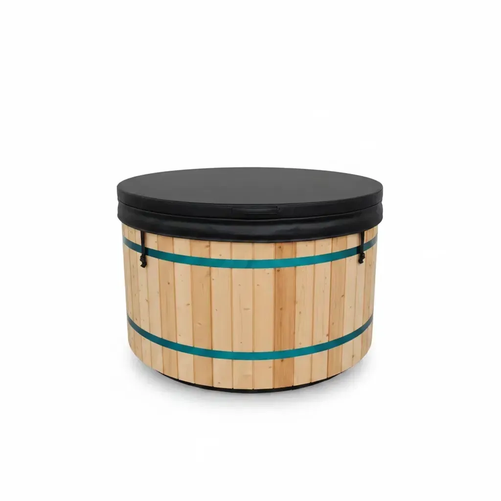 Bain nordique Lofoten rond 150 cm, cèdre rouge et cuve inox, poêle extérieur, vue 8 sur 10
