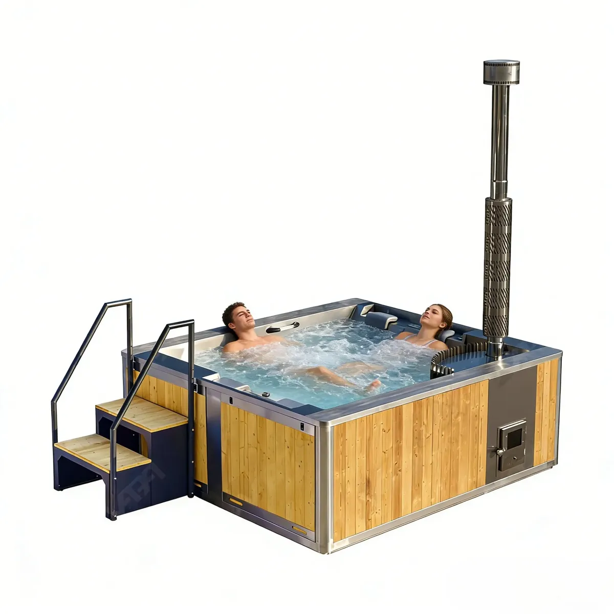 Spa nordique Narvik carré au feu de bois, habillage bois, vue 10 sur 10